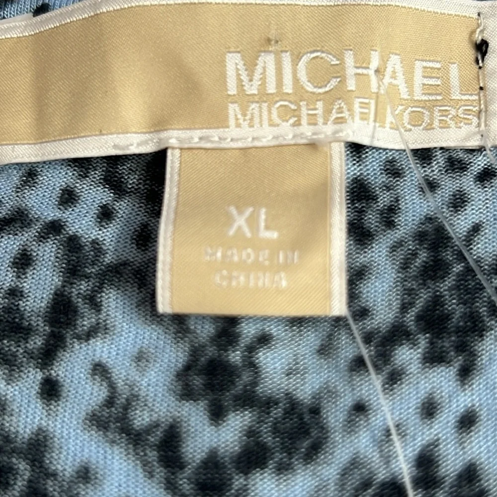 🌞 Michael Kors NWT Elegant Blue & Black Cowl Drape Neck blouse women size XL